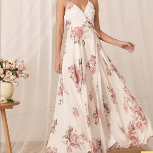 Lulus Cream Floral Print Wrap Maxi